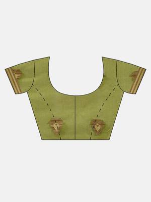 Green woven cotton saree with blouse 3