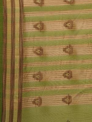 Green woven cotton saree with blouse 4