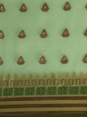 Green woven cotton saree with blouse 5
