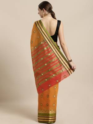 Mustard woven cotton saree with blouse 2