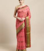 Pink woven cotton saree with blouse