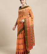 Orange woven cotton saree with blouse