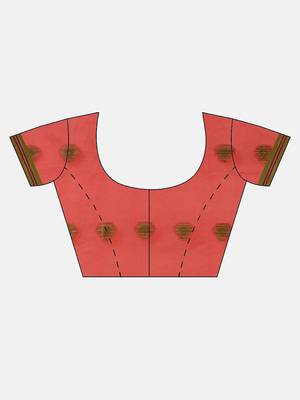 Orange woven cotton saree with blouse 3
