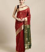 Maroon woven cotton saree with blouse