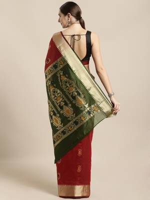 Maroon woven cotton saree with blouse 2