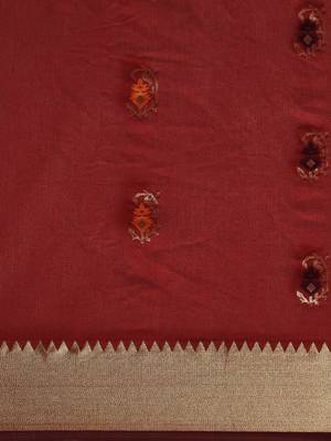 Maroon woven cotton saree with blouse 5
