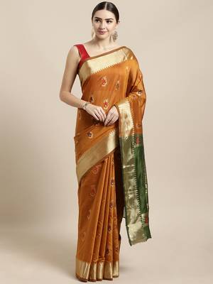 Mustard woven cotton saree with blouse 1