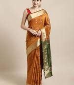 Mustard woven cotton saree with blouse