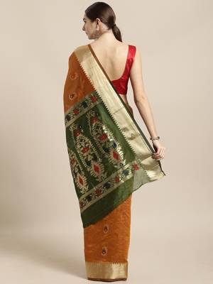 Mustard woven cotton saree with blouse 2