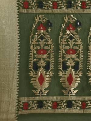 Mustard woven cotton saree with blouse 4