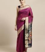 Magenta woven cotton saree with blouse