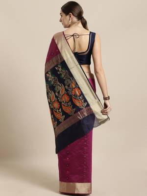 Magenta woven cotton saree with blouse 2
