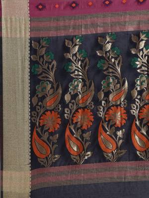 Magenta woven cotton saree with blouse 4