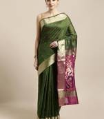 Green woven cotton saree with blouse
