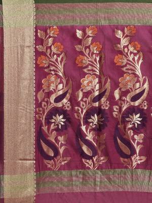 Green woven cotton saree with blouse 4