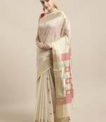 Cream woven cotton saree with blouse