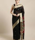 Black woven cotton saree with blouse