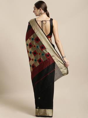 Black woven cotton saree with blouse 2