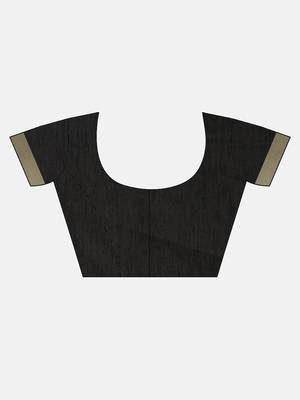 Black woven cotton saree with blouse 3