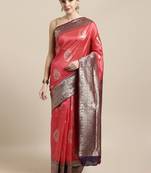 Pink woven raw silk saree with blouse