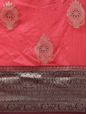 Pink woven raw silk saree with blouse 5
