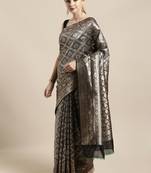 Grey woven raw silk saree with blouse