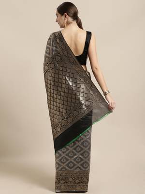 Grey woven raw silk saree with blouse 2