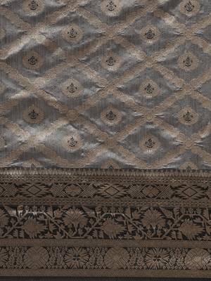 Grey woven raw silk saree with blouse 5