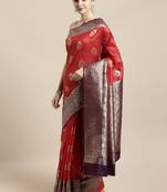 Red woven raw silk saree with blouse