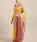 Yellow woven raw silk saree with blouse
