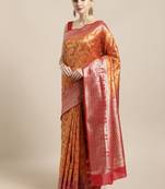 Orange woven raw silk saree with blouse