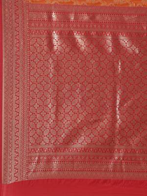 Orange woven raw silk saree with blouse 4