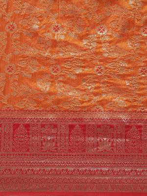 Orange woven raw silk saree with blouse 5