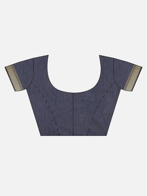 Navy blue woven cotton saree with blouse 3