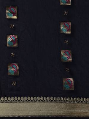 Navy blue woven cotton saree with blouse 5
