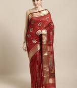 Red woven cotton saree with blouse