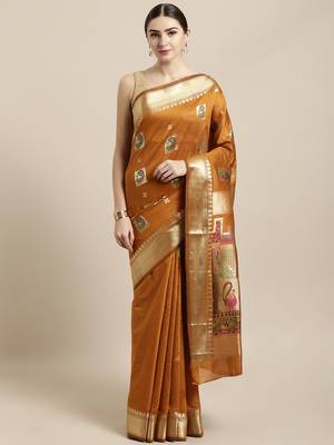 Mustard woven cotton saree with blouse 1