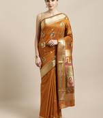 Mustard woven cotton saree with blouse