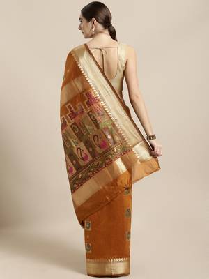 Mustard woven cotton saree with blouse 2