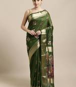 Green woven cotton saree with blouse