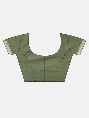 Green woven cotton saree with blouse 3