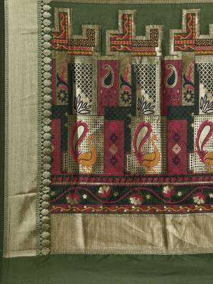 Green woven cotton saree with blouse 4