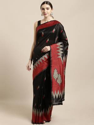 Black woven raw silk saree with blouse 1