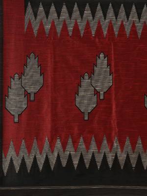 Black woven raw silk saree with blouse 4