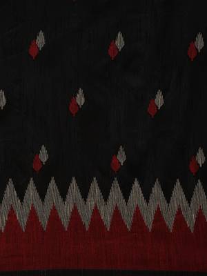 Black woven raw silk saree with blouse 5