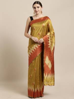 Mustard woven raw silk saree with blouse 1