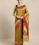Mustard woven raw silk saree with blouse