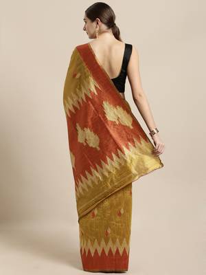 Mustard woven raw silk saree with blouse 2