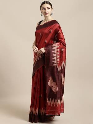 Red woven raw silk saree with blouse 1