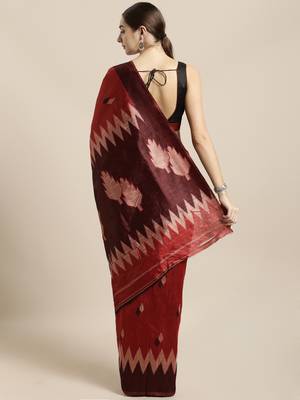 Red woven raw silk saree with blouse 2